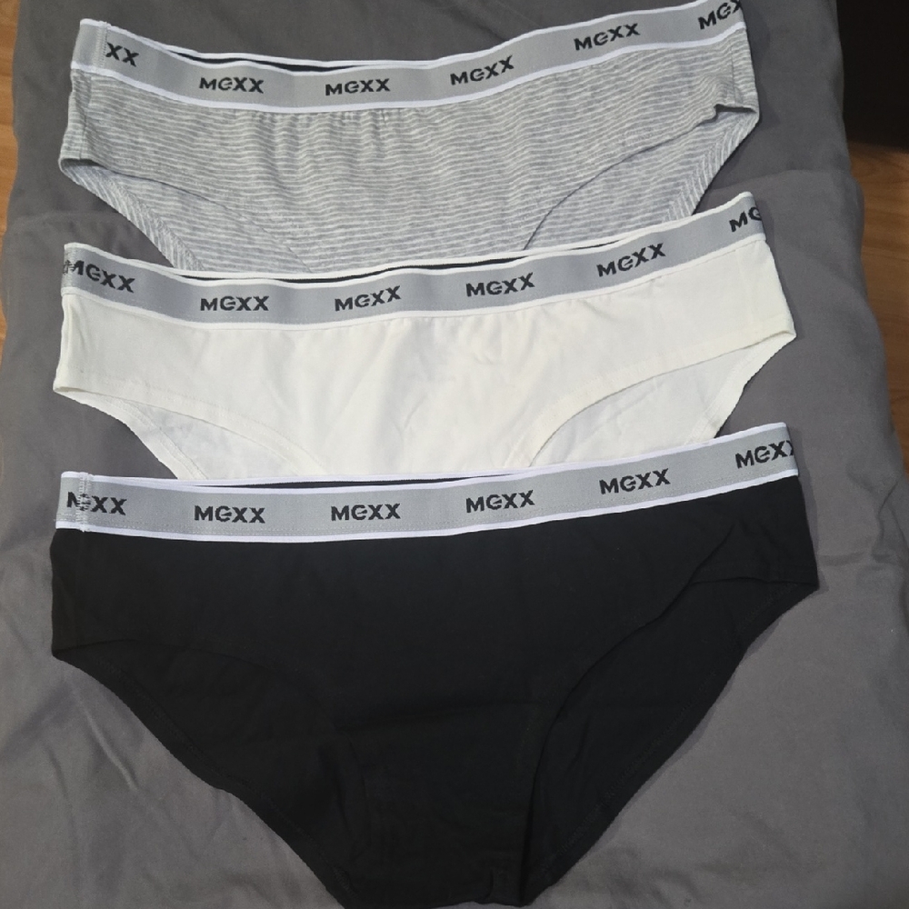 Mexx Three-Pack Bikini Briefs in Gray, White & Black